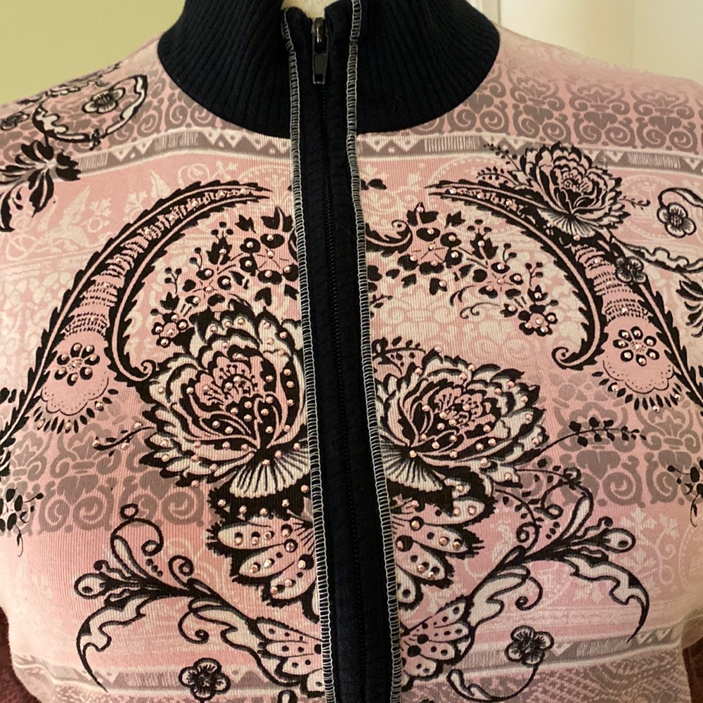 Vanilla Sugar vintage pink/gray/black floral zipper long sleeve jacket w sequins